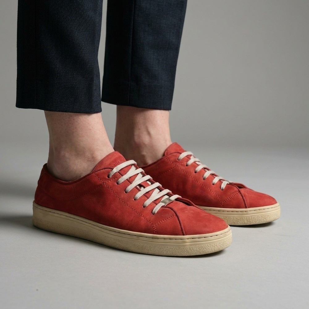 Salvatore Ferragamo‎ Sport Red Suede Low Top Sneakers Womens 6.5 Made Italy